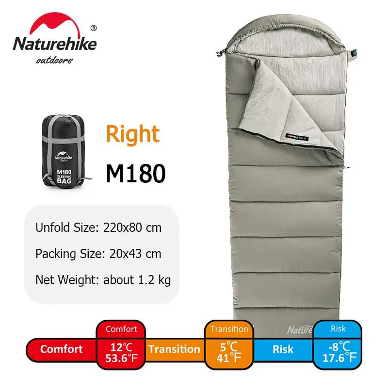Naturehike M Series Hooded Sleeping Bag Portable Foldable Square Spliceable Envelope Double Person Washable Summer Winter Warm Sleeping Bag