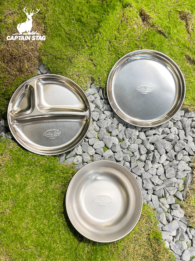 CAPTAIN STAG UW-2024/26/27 Tableware Plate Portable Stainless Steel Dining Split Plate Dish Outdoor Camping Utensil Rust Resistant Made in Japan