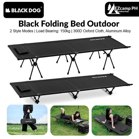 BLACKDOG Black Folding Bed Outdoor Ultralight Portable High Low Foldable Cot 150kg Max Load Aluminum Alloy Oxford Cloth Camping Heavy Duty Black Dog