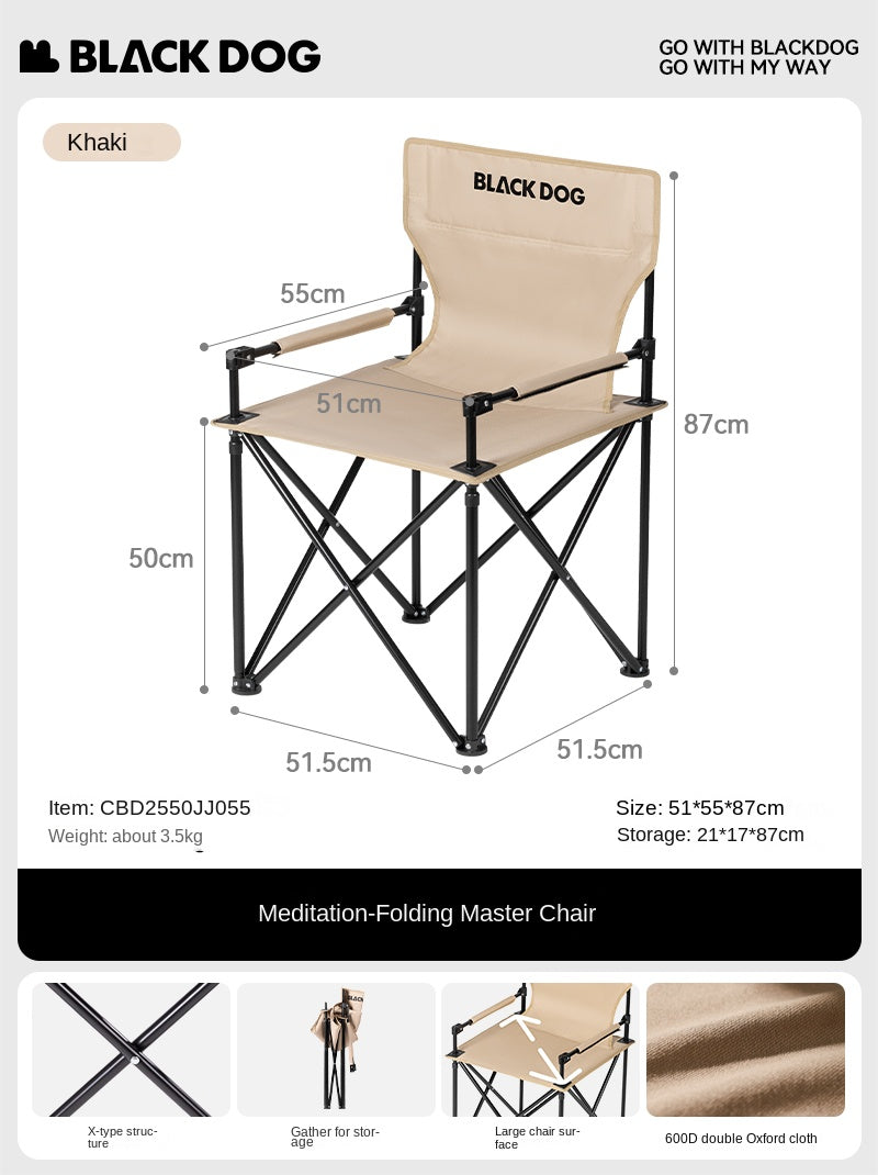BLACKDOG Leisure Director Chair Outdoor Folding Portable Stool Widen Seat Camping Beach Fishing Picnic Garden Travel Armchair Heavy Duty Original Black Dog