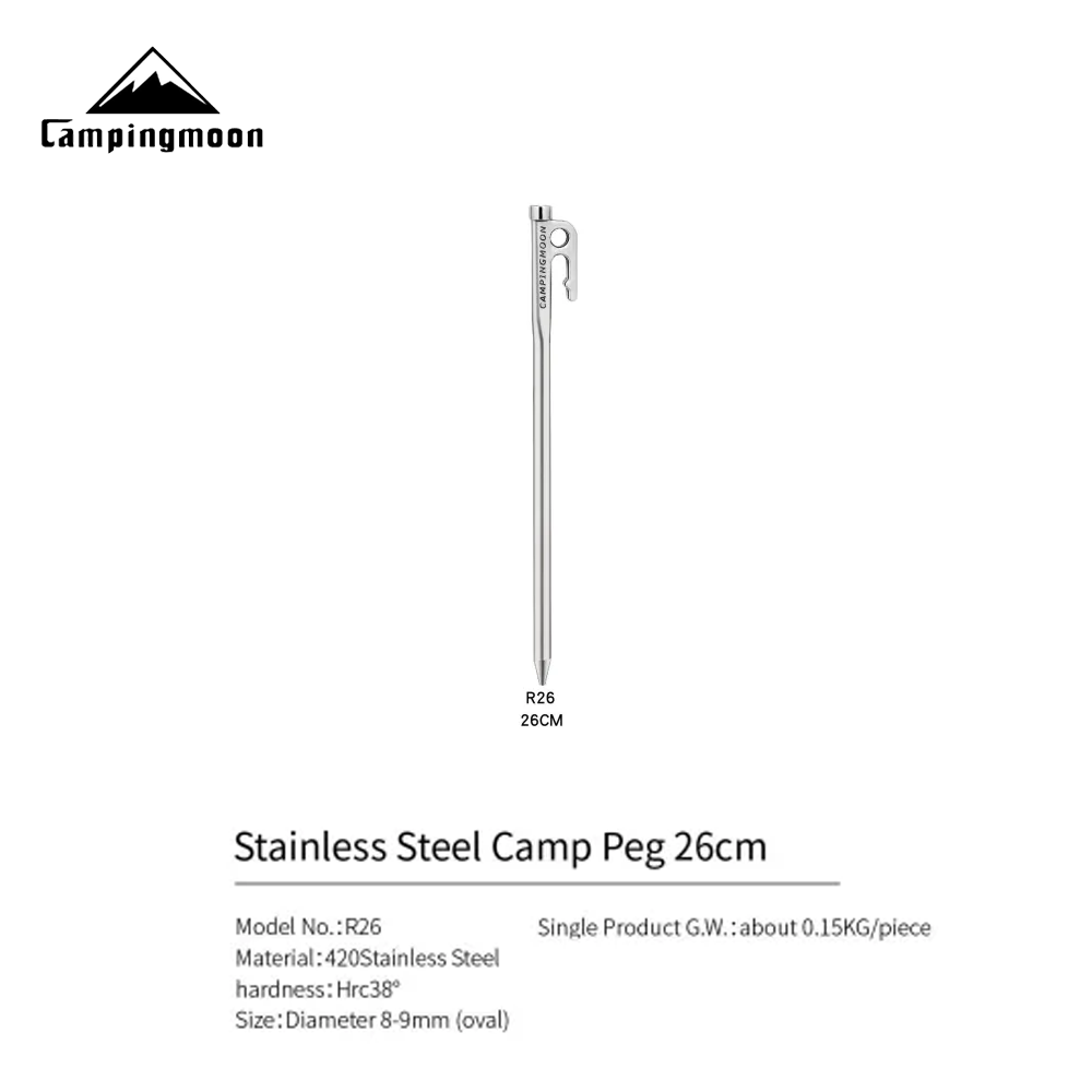 CAMPINGMOON R SERIES Stainless Steel Peg Stakes Camping Portable Lightweight Tent Wind Rope Peg Stakes Ground Nail Pegs Outdoor Hiking Picnic Travel Heavy Duty Original Camping Moon 1pc Per Order