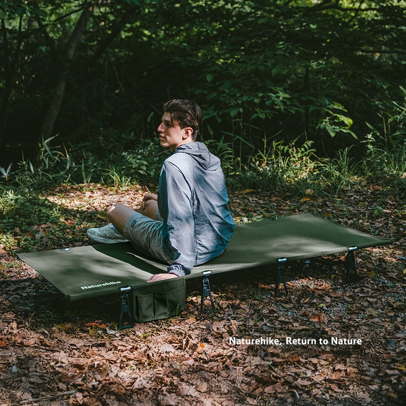 Naturehike XJC08 Camping Cot Portable Foldable Ultralight 75cm Wide Sleeping Bed Mattress Leverage Lock Design Load Bearing Up To 150kg Outdoor Hiking Backpacking Travel Survival Gear