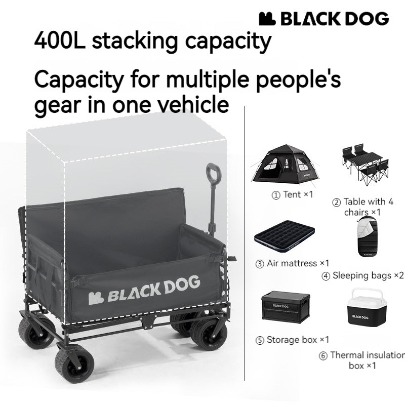 Blackdog TRAVELER 3 in 1 Outdoor Camping Cart Trolley and Chair Cot Bed Combo All Terrain Wagon