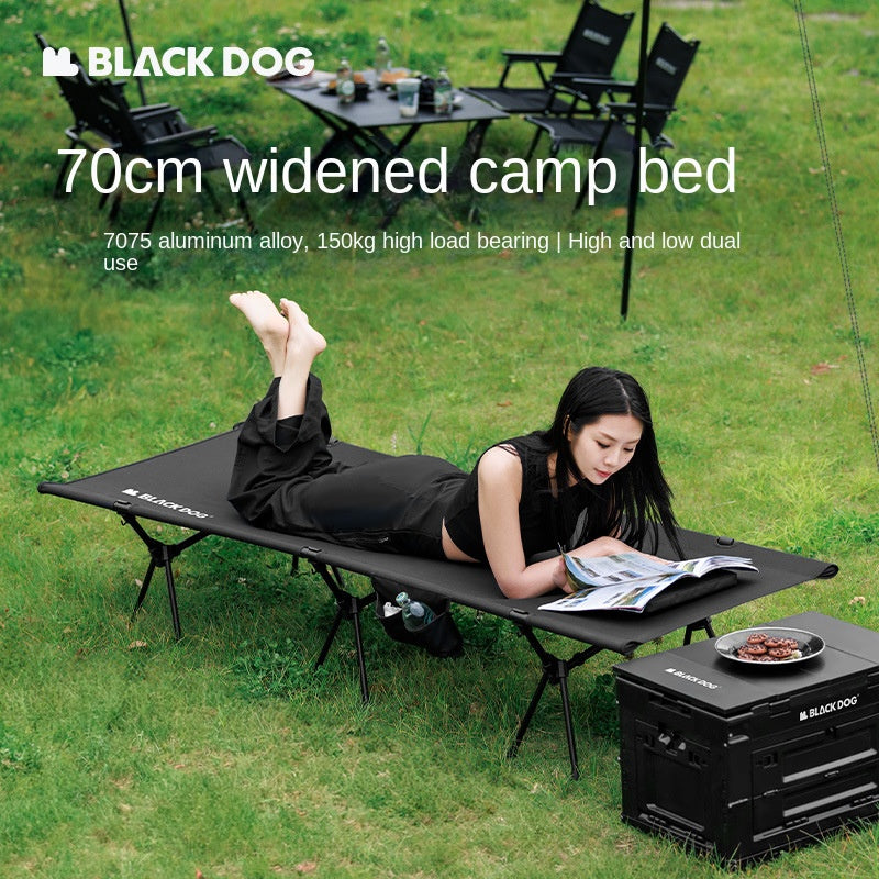 BLACKDOG Black Folding Bed Outdoor Ultralight Portable High Low Foldable Cot 150kg Max Load Aluminum Alloy Oxford Cloth Camping Heavy Duty Black Dog