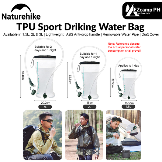 Naturehike TPU Sport Drinking Water Bag 1.5L 2L 3L Foldable Off-Road Mountaineering Portable Water Bladder Hydration Pack Soft Water Storage Bag