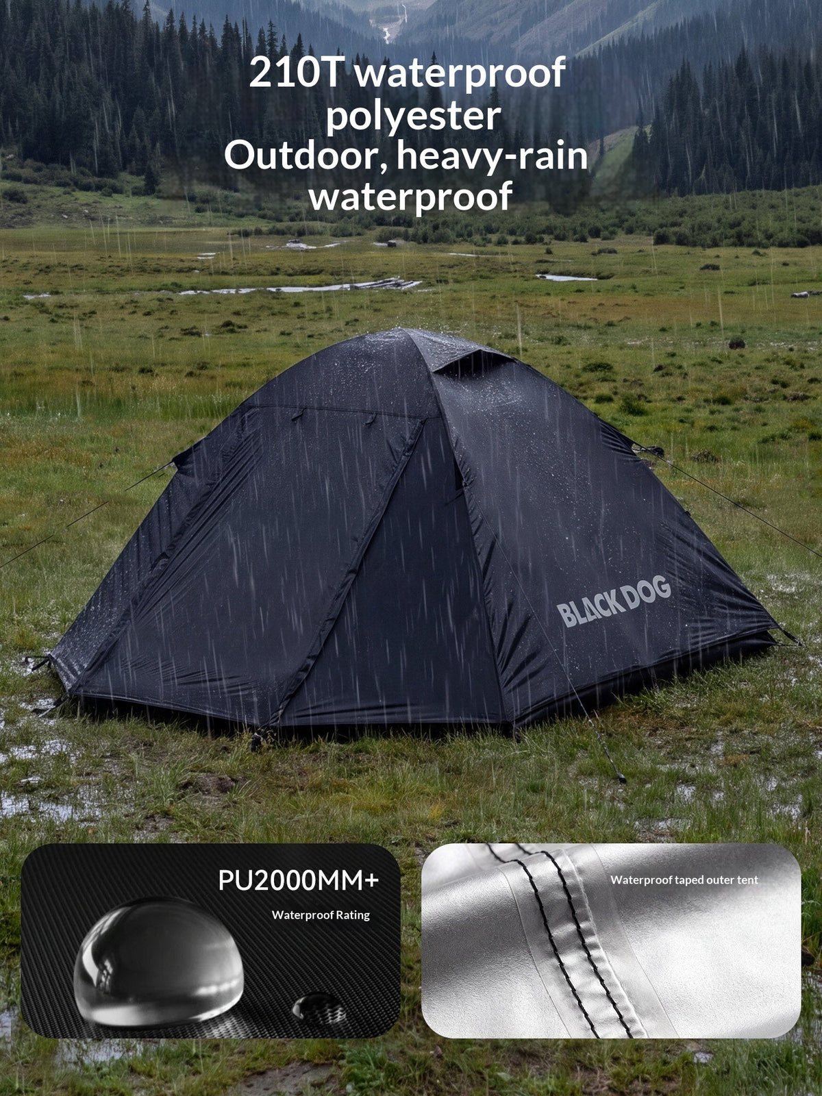 Blackdog REMOTE HILL 2 Hiking Tent Ultralight 2 Person Black Waterproof Silver Sunscreen Camping