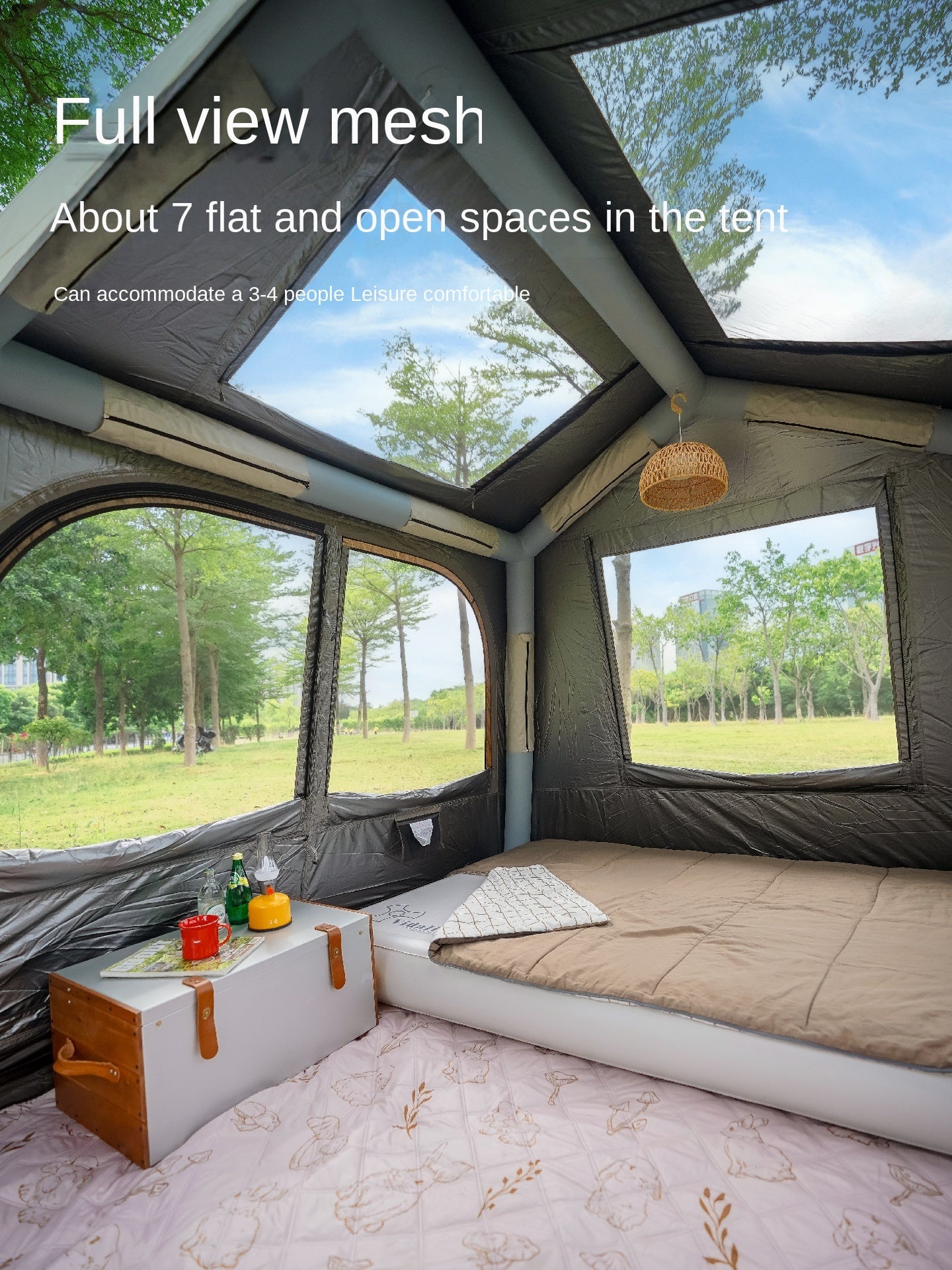 Vidalido WISH HOUSE 7.0 Air Inflatable Tent Fast Build 3-4 Person Ti Silver Coated Sunscreen PVC Air Poles Full View Mesh Waterproof 13m² Usable Space