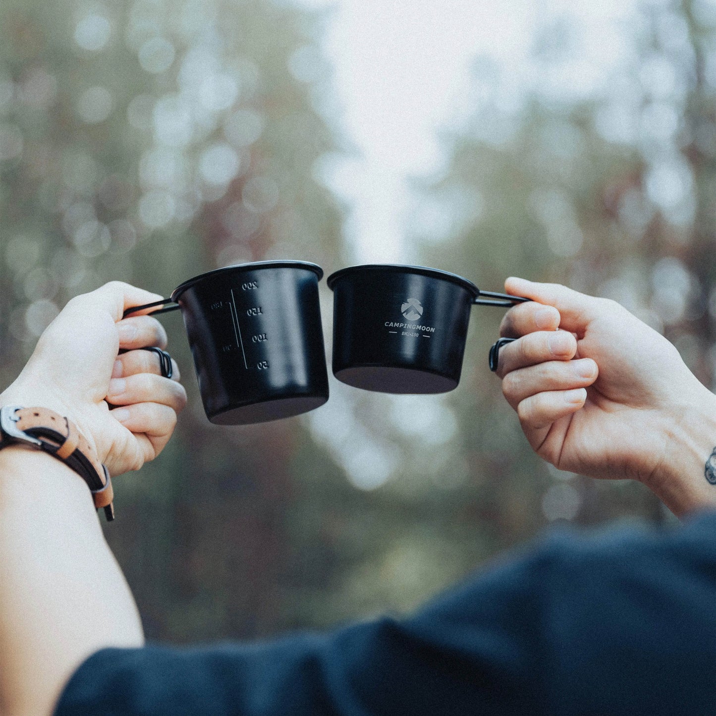 CAMPINGMOON BKS Series Black Stainless Steel Sierra Bowl Beer Coffee Tea Mug Shot Glass Titanium Coated Shera Hanging Cup Stackable Storage Utensil