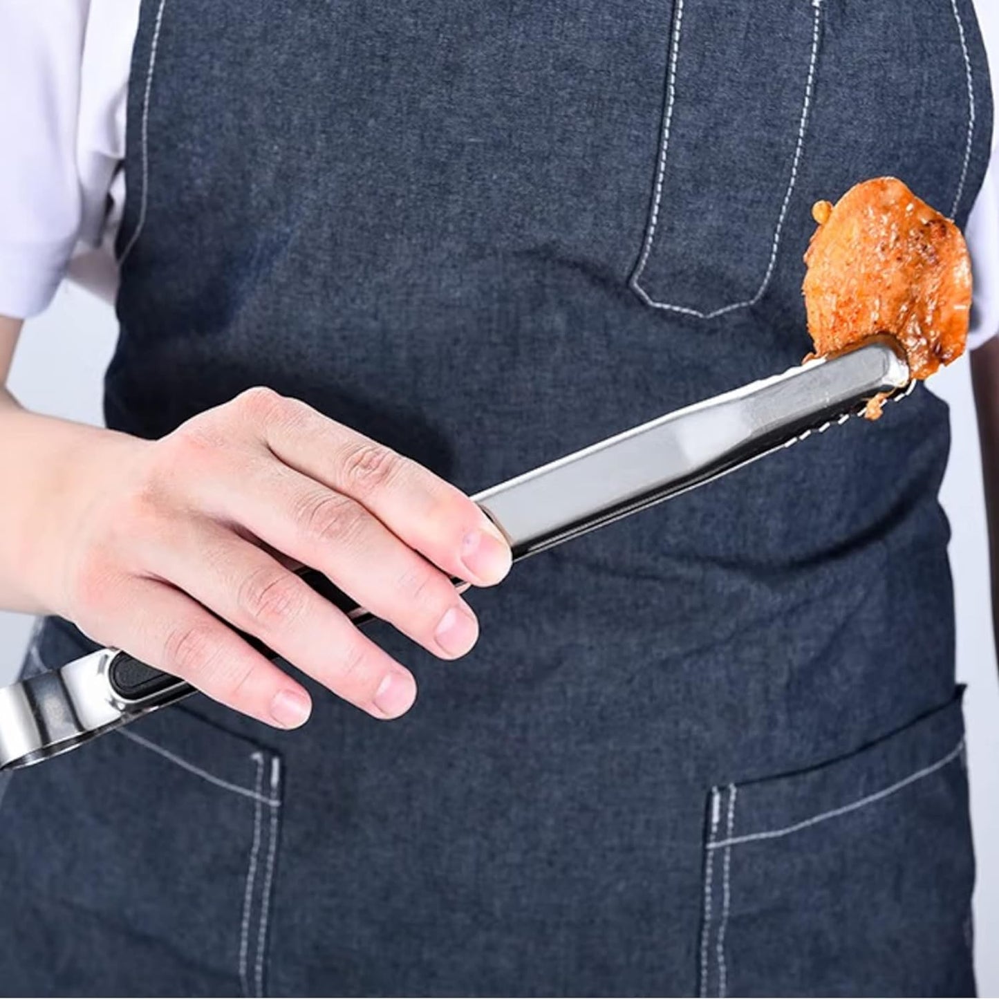 CAMPINGMOON Korean BBQ Stainless Steel Tong Outdoor Camping Picnic Charcoal Grill Clip SJ-10 Barbecue Cooking Equipment Utensil Accessories Heat Resistant Resin Handle Camping Moon
