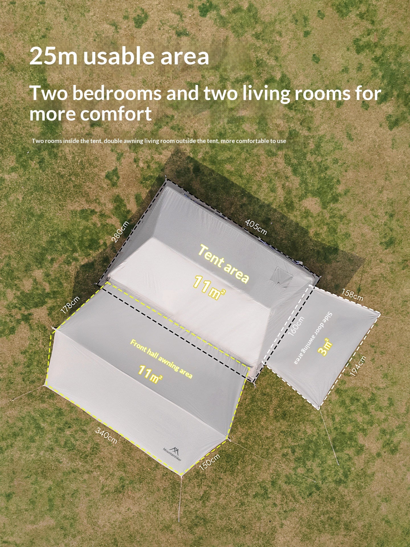 Mountainhiker RIDGE AIR 13 PLUS Inflatable Tent Cabin Style Fast Build 6-8 Persons 2 Bedroom Tent 13m² Large Interior Space Village Outdoor