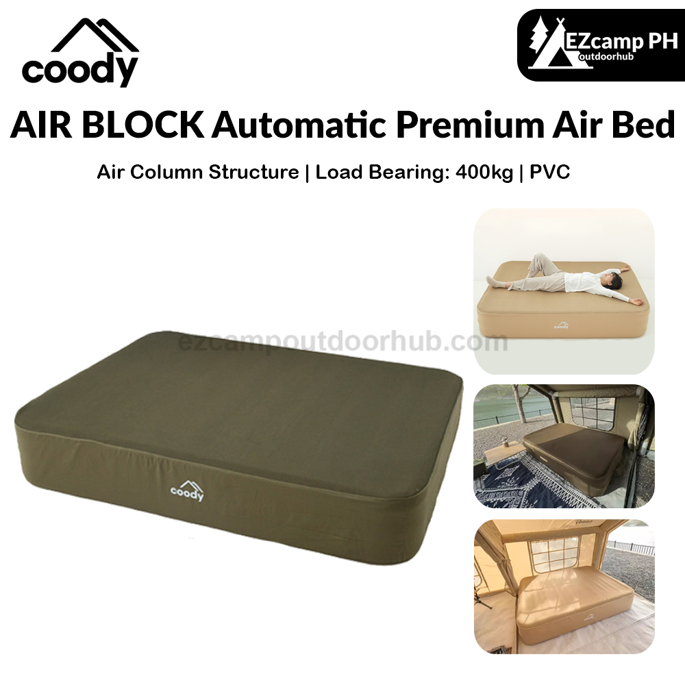 Coody AIR BLOCK Automatic Premium Air Bed Portable Foldable Mattress Pad 35CM High Single Queen King 1-3 Person Built-in Air Pump Outdoor Camping