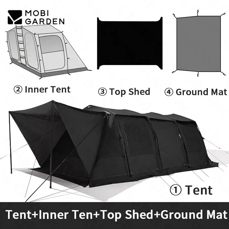 Mobi Garden RANGE ROVER Series 4 Rods Black Tunnel Type Camping Tent 23.1m² Extra Large Space for 8-10 Person 2 Bedrooms & 1 Living Room Aviation