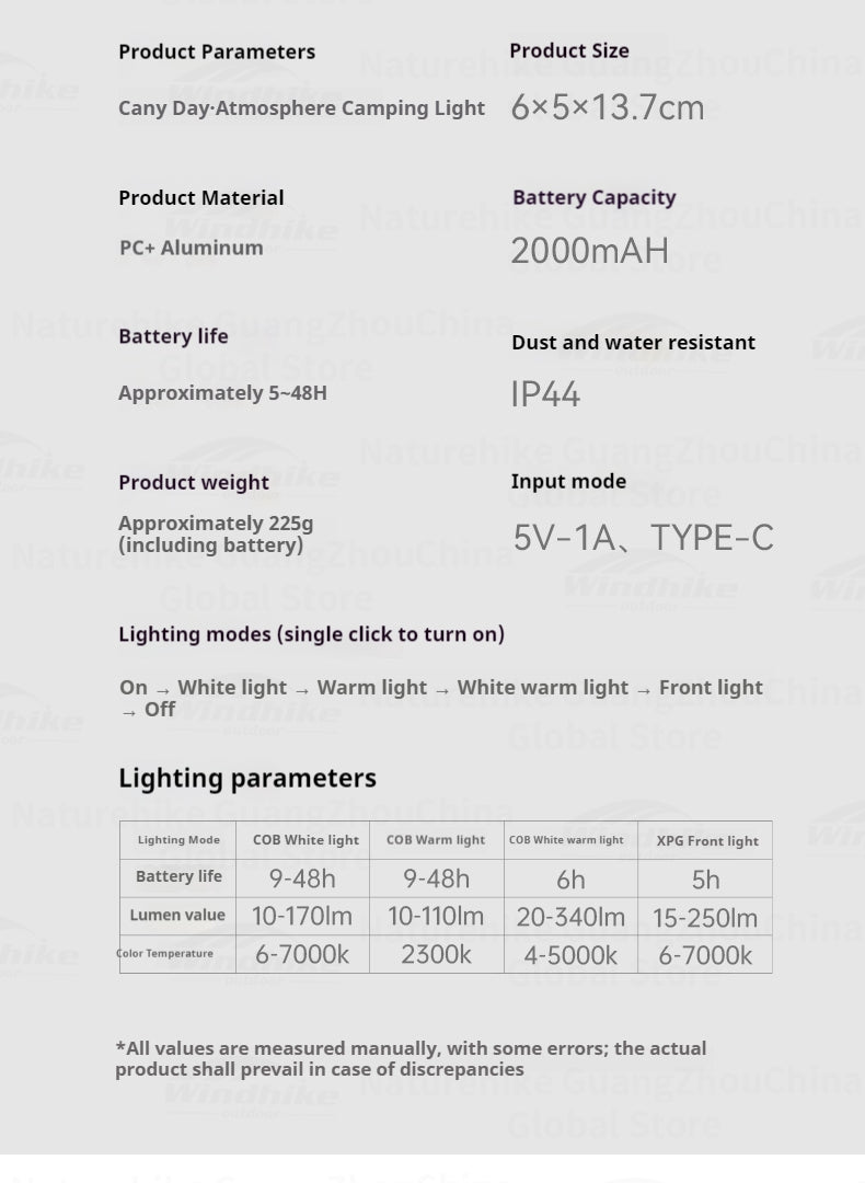 Blackdog CANY DAY Atmosphere LED Light Portable Ultralight Stepless Dimming Flashlight Night Lamp 4 Adjustable Light Modes Waterproof IP44 2000mAH Camping