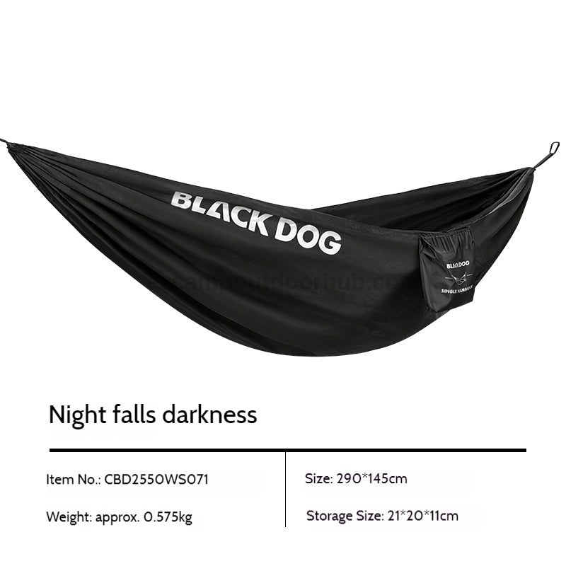 Blackdog DARK NEST Outdoor Hammock Ultralight Single 180kg Max Load Black Anti-Tipping Thick Tie Ropes Adult Outdoor Camping Swing Compact Storage