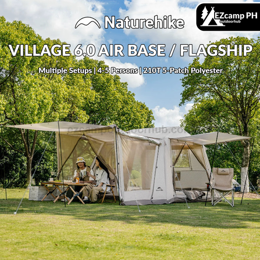 Naturehike VILLAGE 6.0 AIR BASE / FLAGSHIP 4-5 Persons Multiple Setups Inflatable Cabin Ridge Tent 15m² Usable Space Silver Coated Sunscreen Outdoor