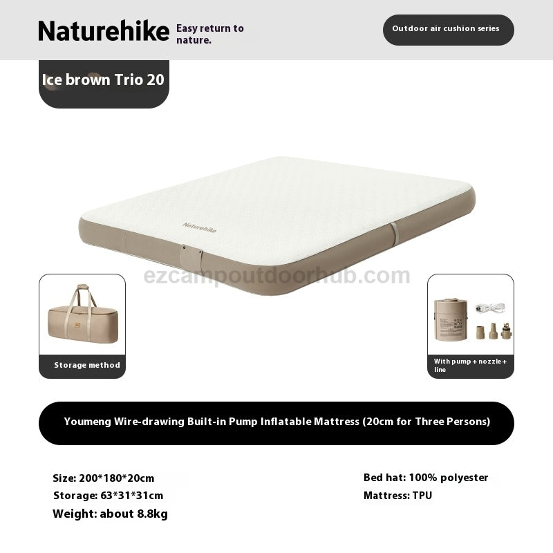 Naturehike DREAM Series Brushed Inflatable Mattress Foam Sponge Comfortable Automatic Air Mat Bed With Built-in Pump For 2-3 Person Outdoor Sleeping Mat Youmeng