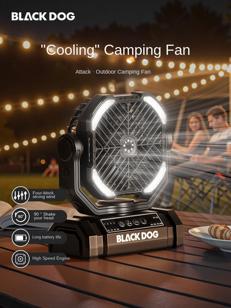 Blackdog COOLING Oscillating Fan Portable Lightweight Multifunctional Wireless Electric Desktop Small Fan With Lamp 10000mAh USB Charging Camping Outdoor