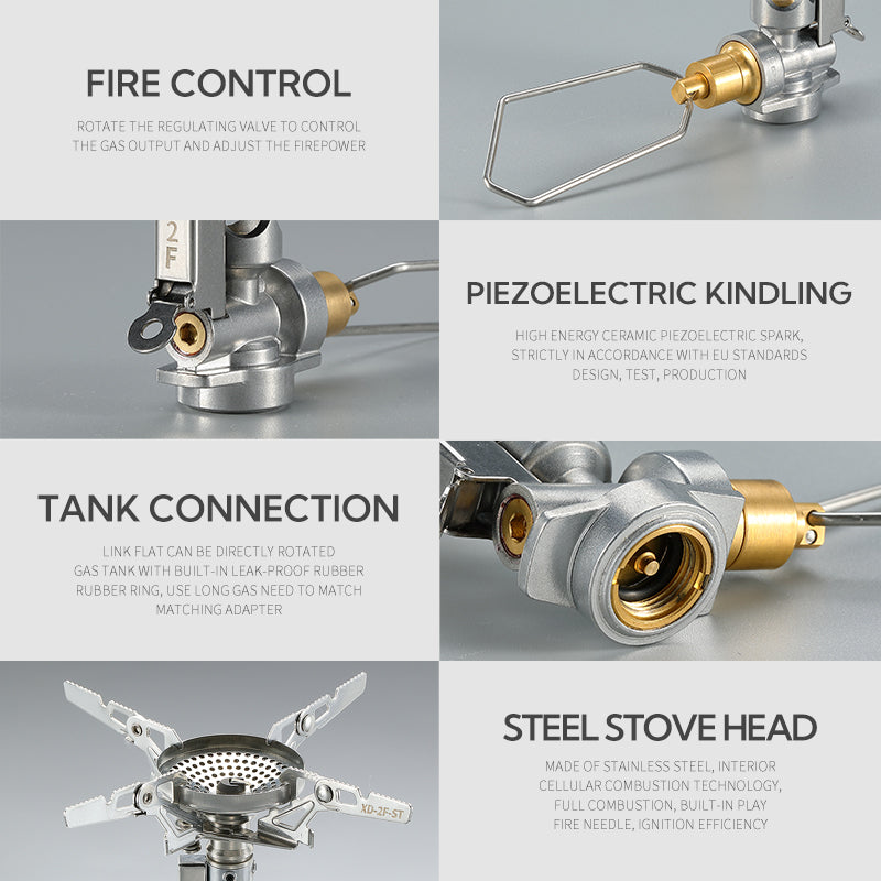 CAMPINGMOON XD-2F Mini High-Power Rocket Stove Duty Butane Gas Fuel Burner 3.3kw Firepower Built-in Igniter Screw Type with Storage Bag Camping Hiking