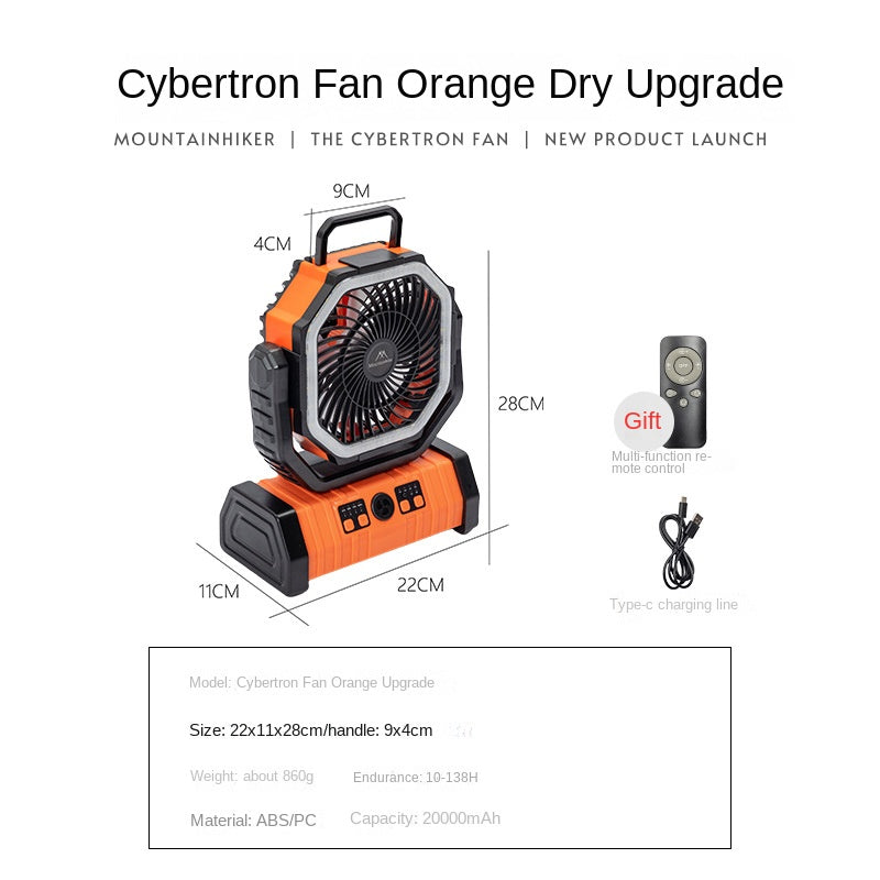 Mountainhiker Cybertron Fan v2 Portable Multipurpose Oscillating Fan Outdoor Camping 20000mAh Battery USB C Charging With Lamp Light Rugged With Remote