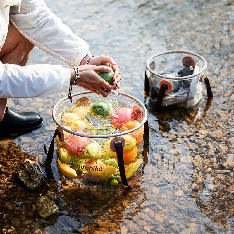 Naturehike Transparent PVC Round Water Bucket Outdoor Portable Lightweight Collapsible Clear Container Basin Storage Bag Carrying Foldable Folding Pail Basket Camping Hiking Beach Picnic Travel Heavy Duty Original Nature Hike