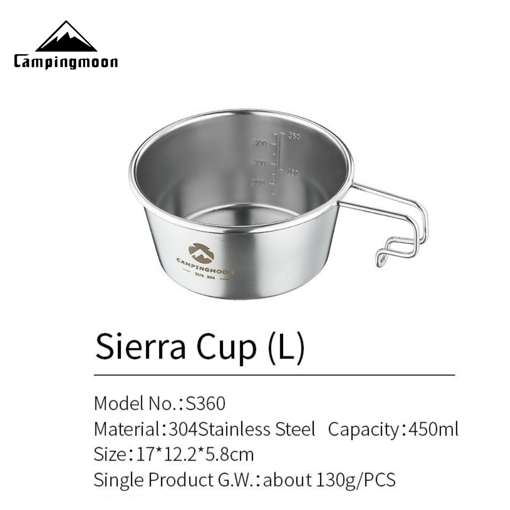 CAMPINGMOON Stainless Steel Sierra Bowl Portable Lightweight Multi-Function  Hanging Cup Tableware Cookware Utensil 310/450ml Outdoor Camping Hiking
