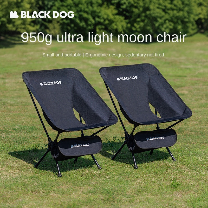 BLACKDOG Black Foldable Moon Chair Portable Ultralight Folding Recliner Lounge Fishing Director's Chair Up to 130kg Aluminum Alloy Camping Outdoor