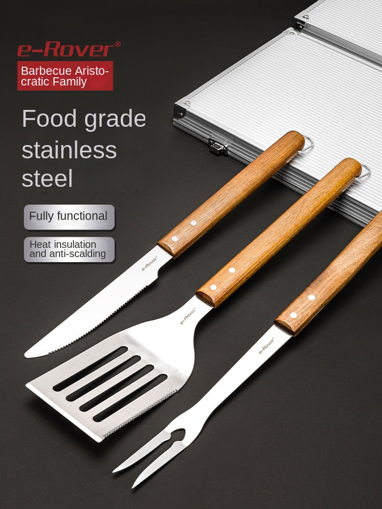 Redfox E-Rover 18pcs BBQ Tool Set Portable Lightweight Multifunctional Barbecue Grill Utensil Spatula Tong Clip Skewer Knife With Elegant Case Outdoor Camping Cooking Accessories Set
