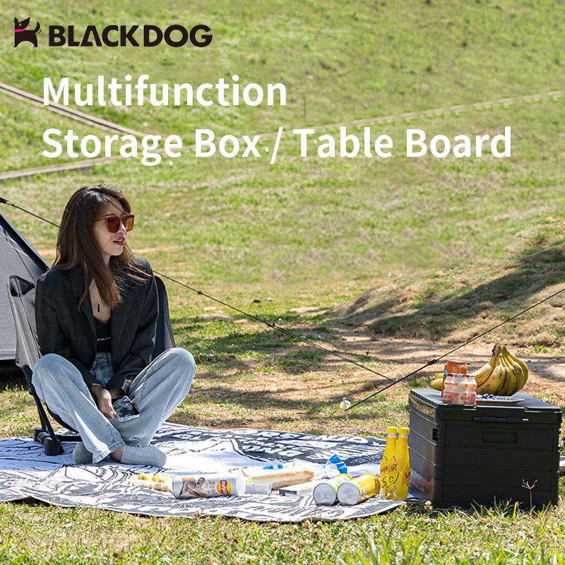 BLACKDOG PP Foldable Storage Box Portable 60L Capacity Collapsible Camping Container Outdoor With Tabletop Board Hiking Picnic Beach Travel Heavy Duty Original Black Dog