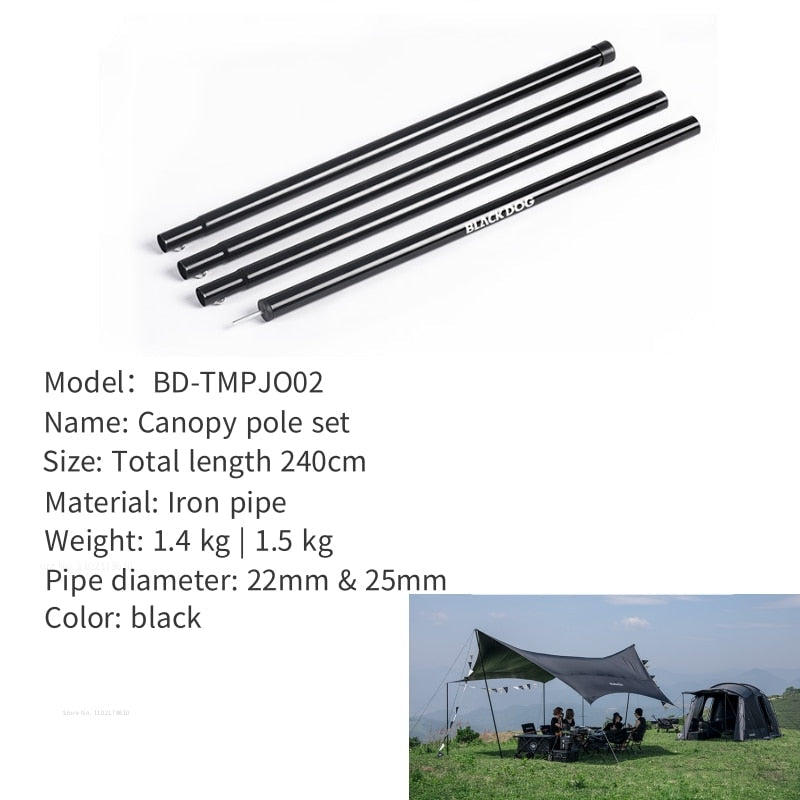 BLACKDOG by Naturehike Canopy Iron Pole Rod 2.4m Length 4 Section 22mm 25mm Diameter Steel Iron Heavy Duty Outdoor Camping Portable Awning Tarp Pole