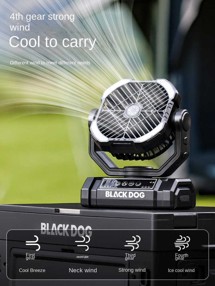 Blackdog COOLING Oscillating Fan Portable Lightweight Multifunctional Wireless Electric Desktop Small Fan With Lamp 10000mAh USB Charging Camping Outdoor