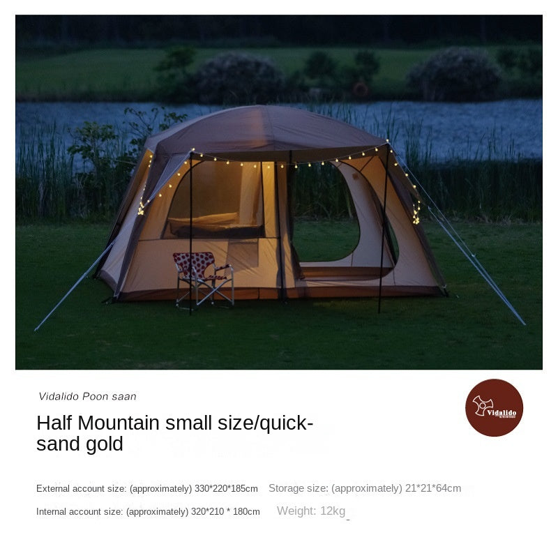 VIDALIDO Poon Saan Cabin Style Tent Semi-Automatic Waterproof Breathable Outdoor Camping Medium Large Tent for 4-10 Person Black Khaki Banshan Villa