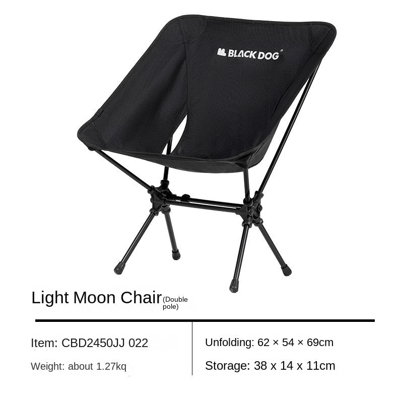 BLACKDOG Black Foldable Moon Chair Portable Ultralight Folding Recliner Lounge Fishing Director's Chair Up to 130kg Aluminum Alloy Camping Outdoor