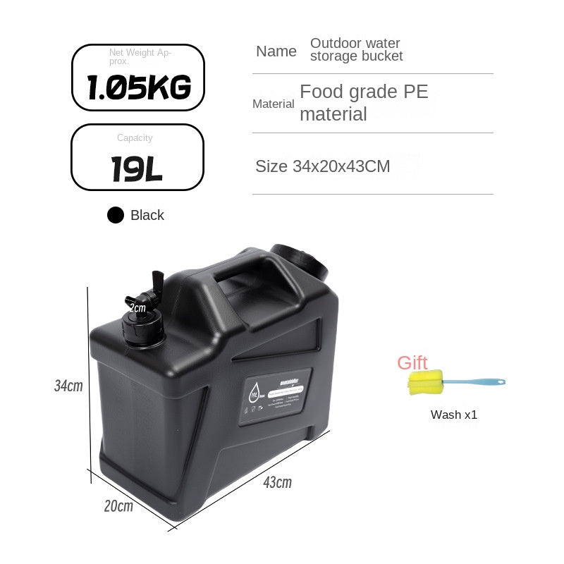 Mountainhiker Black PE Water Container Portable Lightweight Multipurpose 12/19L Large Capacity Removable Faucet Design Food Grade PE Drinking Water Storage Tank Bucket Outdoor Camping