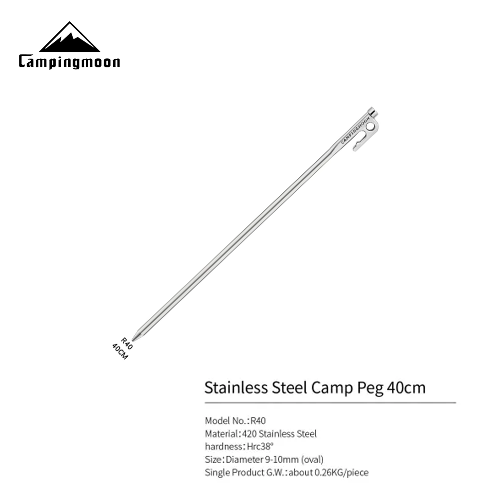 CAMPINGMOON R SERIES Stainless Steel Peg Stakes Camping Portable Lightweight Tent Wind Rope Peg Stakes Ground Nail Pegs Outdoor Hiking Picnic Travel Heavy Duty Original Camping Moon 1pc Per Order