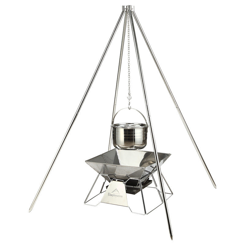 Campingmoon MT-130 Stainless Steel Quadpod Large Four-legged Dutch Pot Bracket Hanger Heavy Duty Cooking Tetrapod Hanging Pot Cookware Utensil