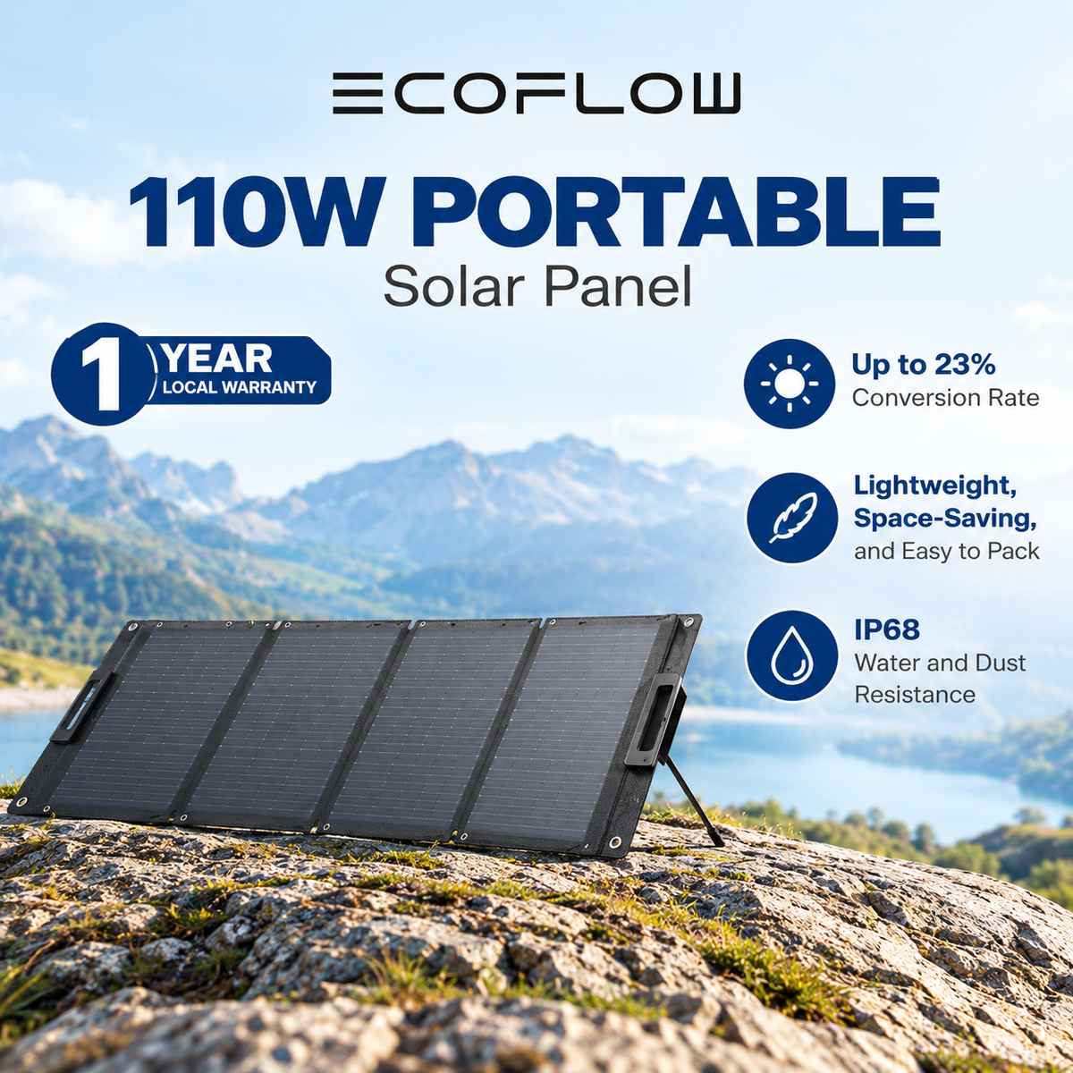EcoFlow 110W Portable Solar Panel Foldable Self Support All Weather Ready Solar Panel Board With Carry Case IP68 Waterproof Monocrystalline Silicon