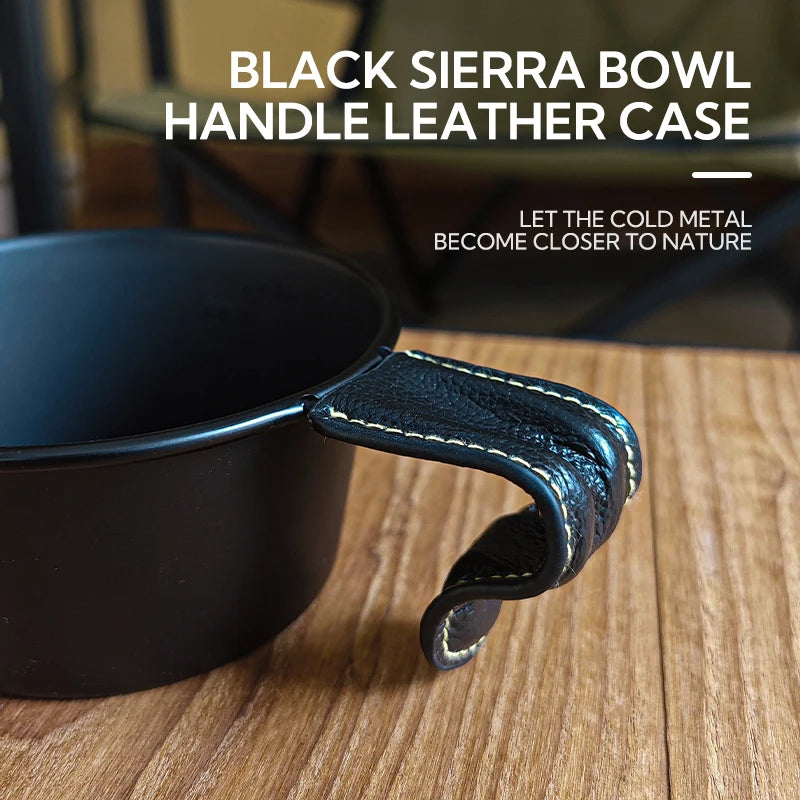 CAMPINGMOON BKS-PT S-PT Leather Sierra Cup Bowl Handle Portable Black Cowhide Cover Holster Heat Resistant Case Camping Hanging Shera Tableware