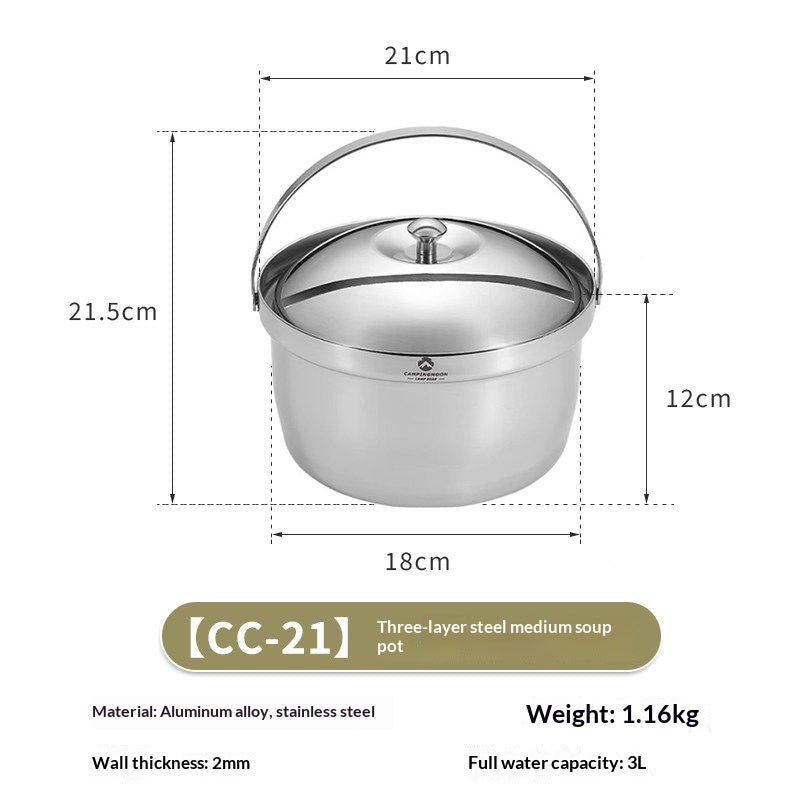 Campingmoon Stainless Steel Camping Cookware Set Portable Lightweight Large Capacity Hanging Pot Single-Handed Draining Pot Home Outdoor Camping