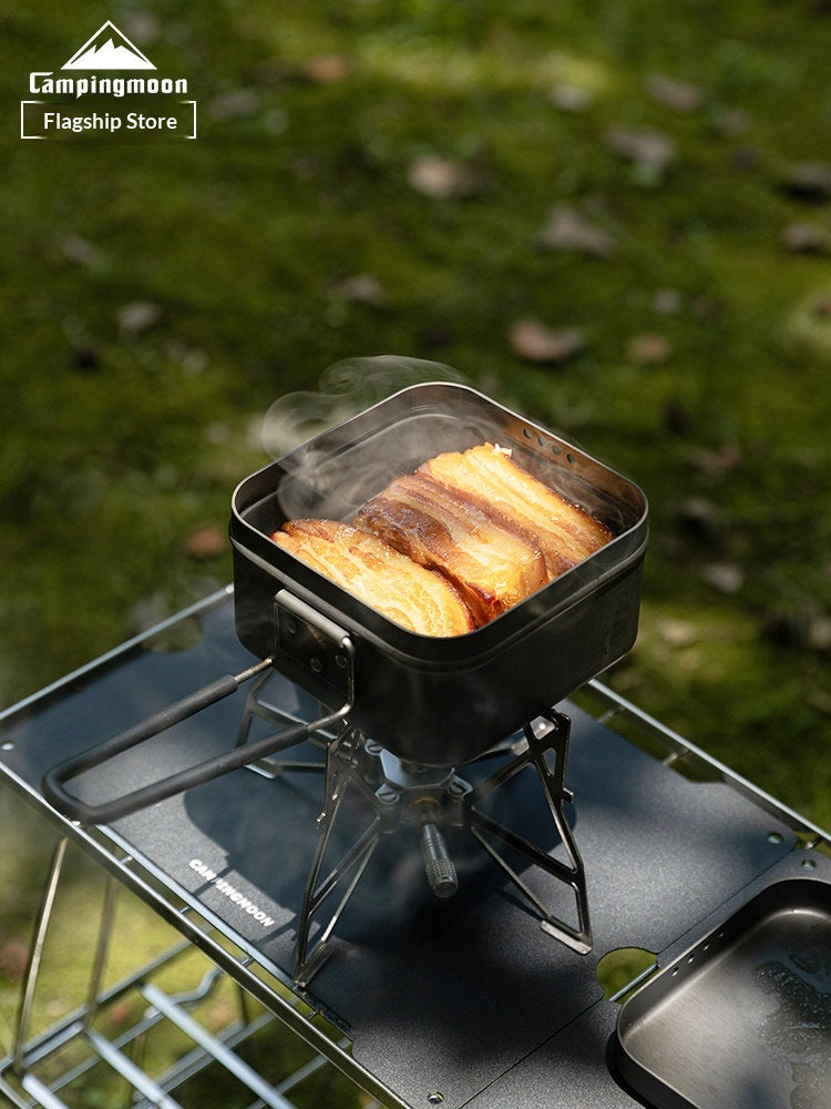 Campingmoon Square Lunch Box Portable Lightweight Aluminum Oxide Open Flame Heated Outdoor Picnic Camping Cookware Kitchenware
