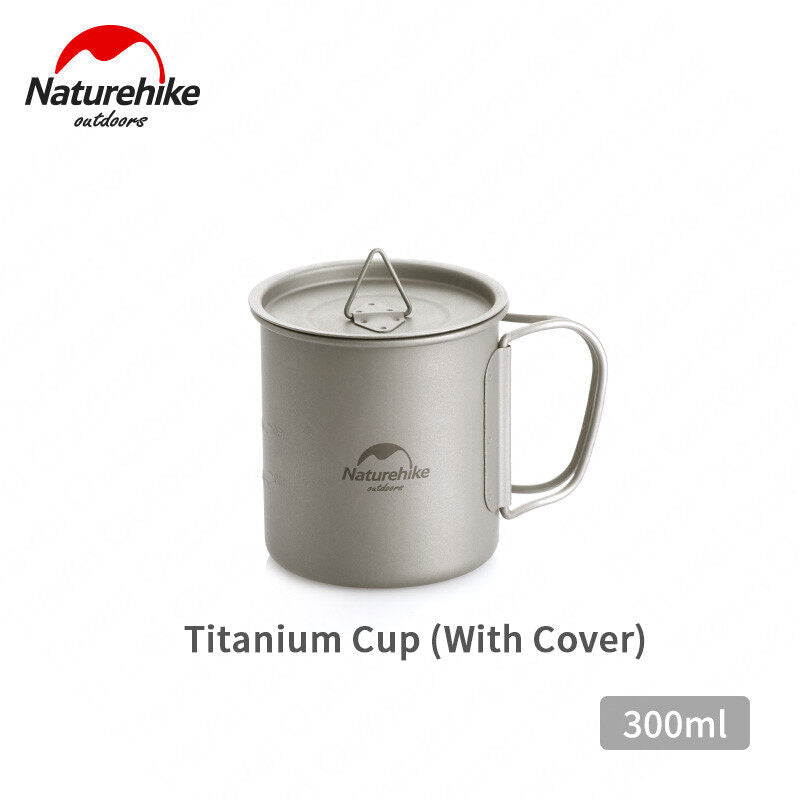Naturehike 200 300 450 600 ML Ultralight Titanium Cup Shera Bowl Outdoor Camping Picnic Water Coffee Cup Mug Camp Kitchen Table Ware with Lid Cover Foldable Handle Nature Hike