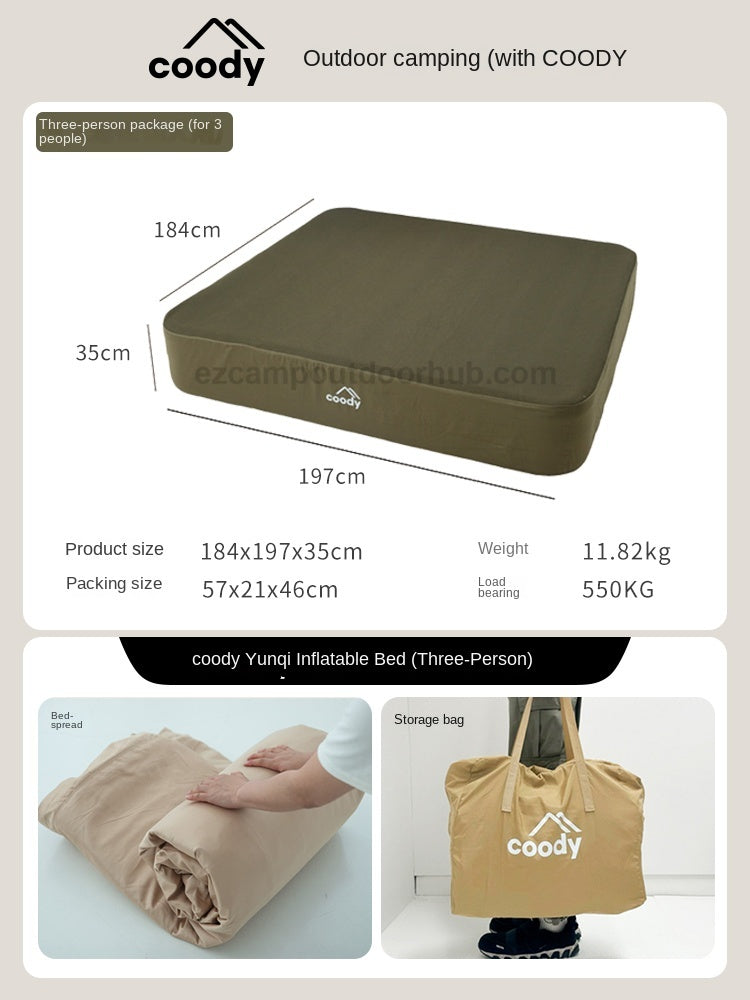 Coody AIR BLOCK Automatic Premium Air Bed Portable Foldable Mattress Pad 35CM High Single Queen King 1-3 Person Built-in Air Pump Outdoor Camping