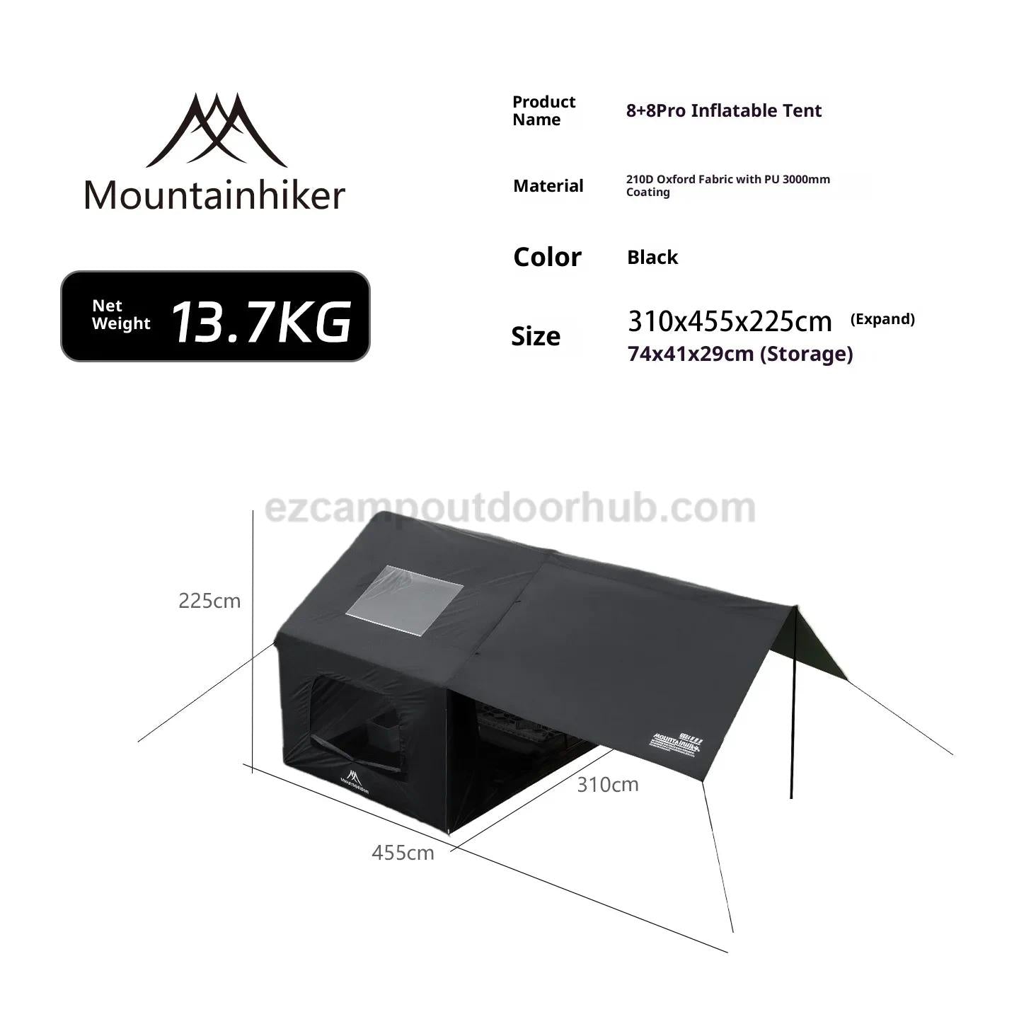 Mountainhiker AIR 8+8 PRO Inflatable Tent Spacious Interior Cabin Style 4-6 Persons Black Silver Coated Sunscreen With Extended Awning Canopy Outdoor