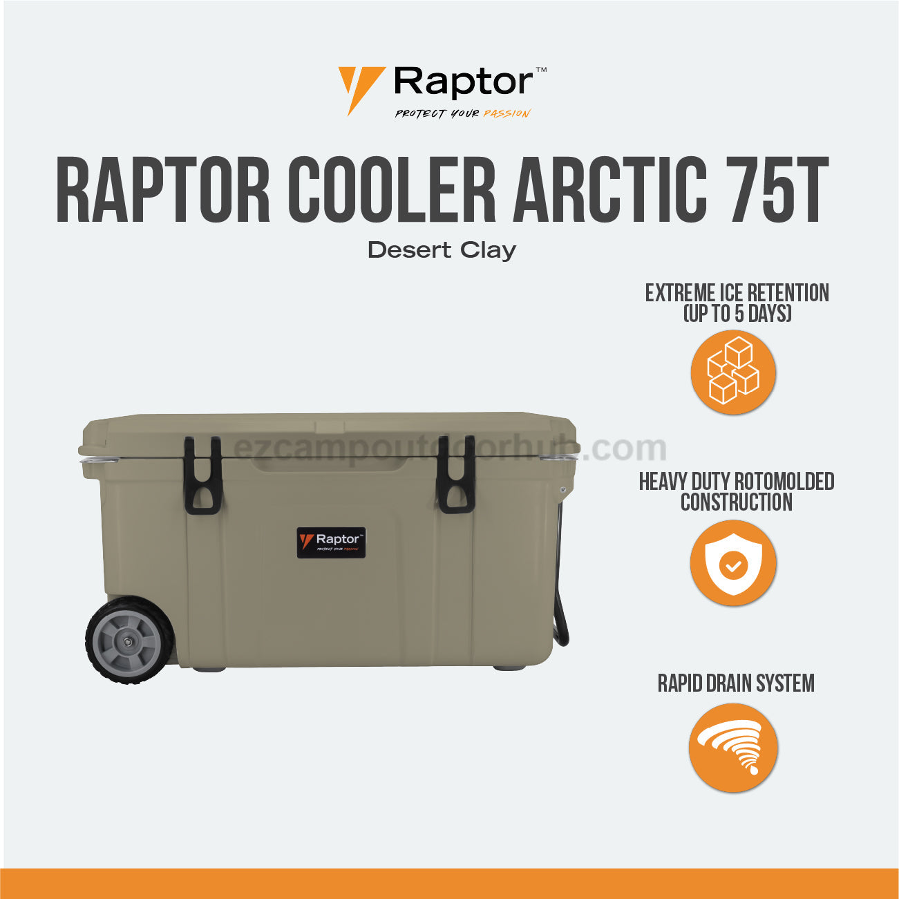 Raptor ARCTIC Trolley 75T 75L Large Capacity Food Drink Ice Storage Chest Container Rapid Drain System Extreme Ice Retention Rotomolded Cooler Outdoor