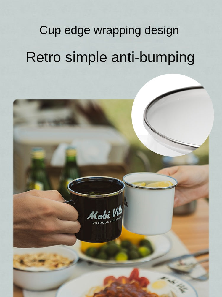 Mobi Garden Enamel Glazed Kettle and Mug 6 Layer Italian Enamelware Retro Classic Aesthetic Style 2L Boiling Water Coffee Tea Cookware Pot Cup Teapot