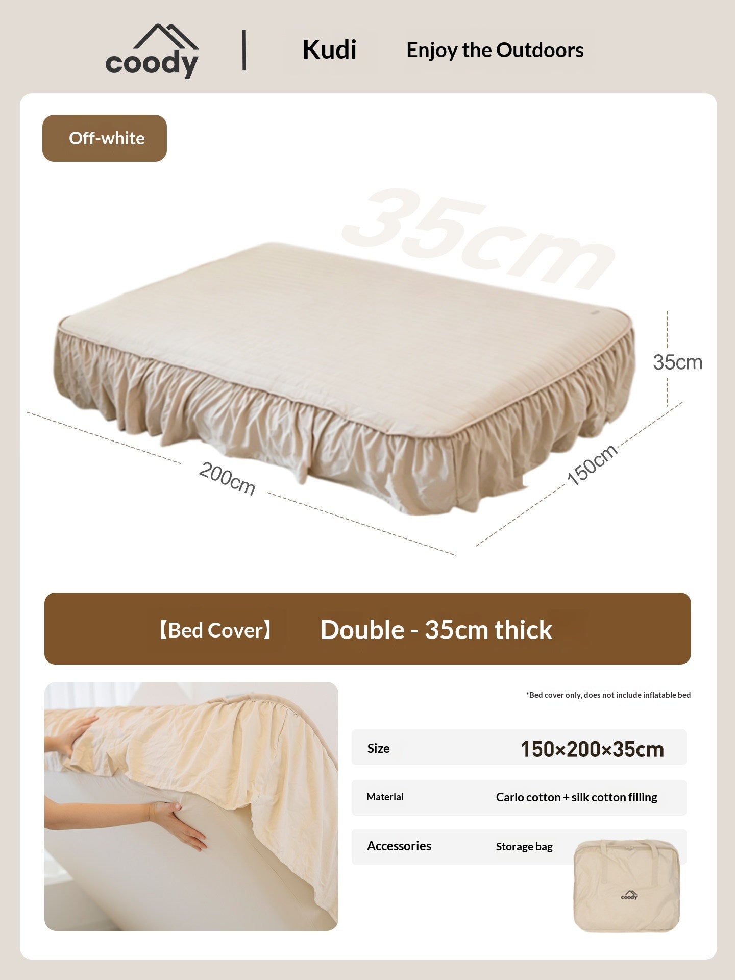 Coody AIR BLOCK COREO 25 35 Fitted Sheet Bed Cover Portable All Around Six Sided Bed Mattress Cover Bedsheet Quilted Cotton Machine Washable