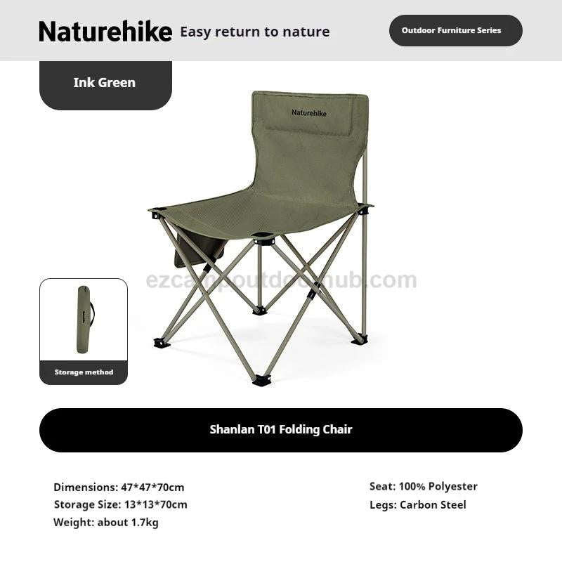 Naturehike T01 Folding Chair Heighten Widened Comfortable Beach Chair With Side Pocket Load Bearing 200kg Fishing Seat X-Shaped Structure Support Camping