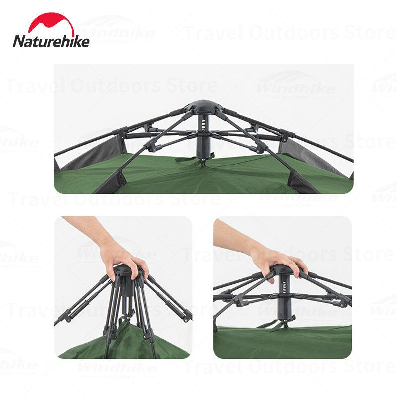 Naturehike Automatic Pop Up Camping Tent Fast Quick Build 3 and 4 Person Dome Style 210D Polyester Waterproof 3000mm Instant Auto Outdoor Shelter Nature Hike Original Heavy Duty