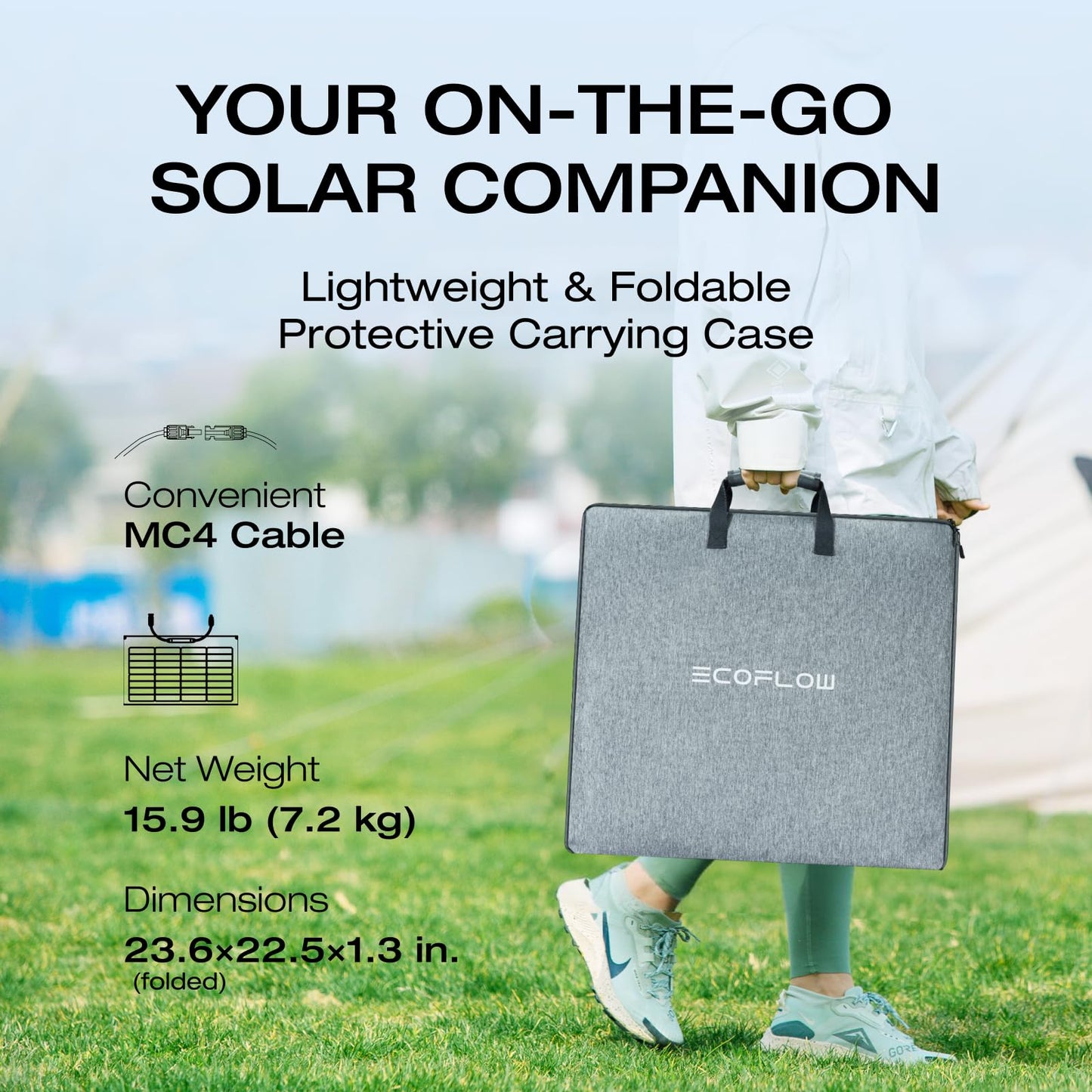 ECOFLOW 220W Single Face and Bi-facial Solar Panel Portable Lightweight Single Side Foldable Solar Panel Complete With Adjustable Kickstand Waterproof IP68 Durable For Off The Grid Living