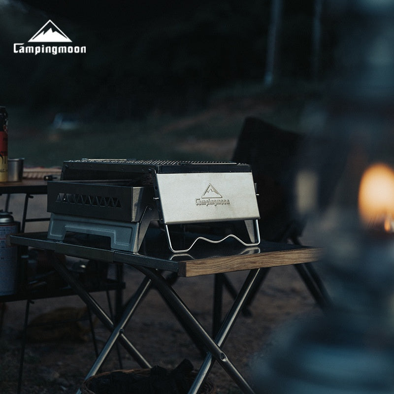 CAMPINGMOON MSW-1018 MSW-1019 Folding Grill Stove Net Rack Stand Windproof Version BBQ Charcoal Butane Stove Grill Mount Bracket Built-in Windshield