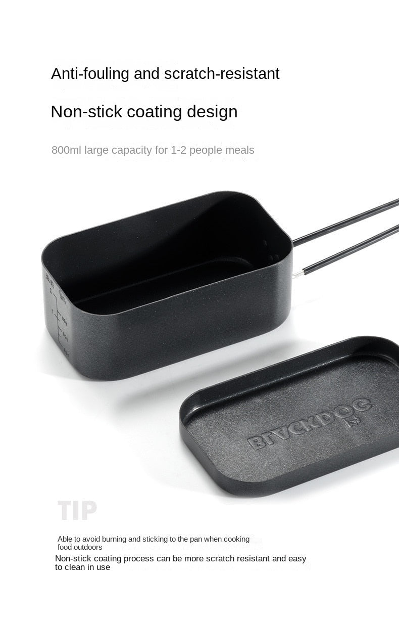 BLACKDOG Aluminum Alloy Lunch Meal Box Portable Ultralight Non Stick 800ml Lunch Box Folding Foldable Pot Cookware Tableware for 1 to 2 Person Cooking Camping Outdoor Picnic Beach Travel Heavy Duty Original Black Dog